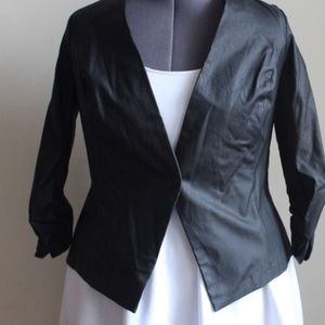 Fashion to Figure Jackets & Coats - Black Faux Leather Blazer - 3/4 ruched sleeves Fashion to Figure Jackets & Coats - Black Faux Leather Blazer - 3/4 ruched sleeves